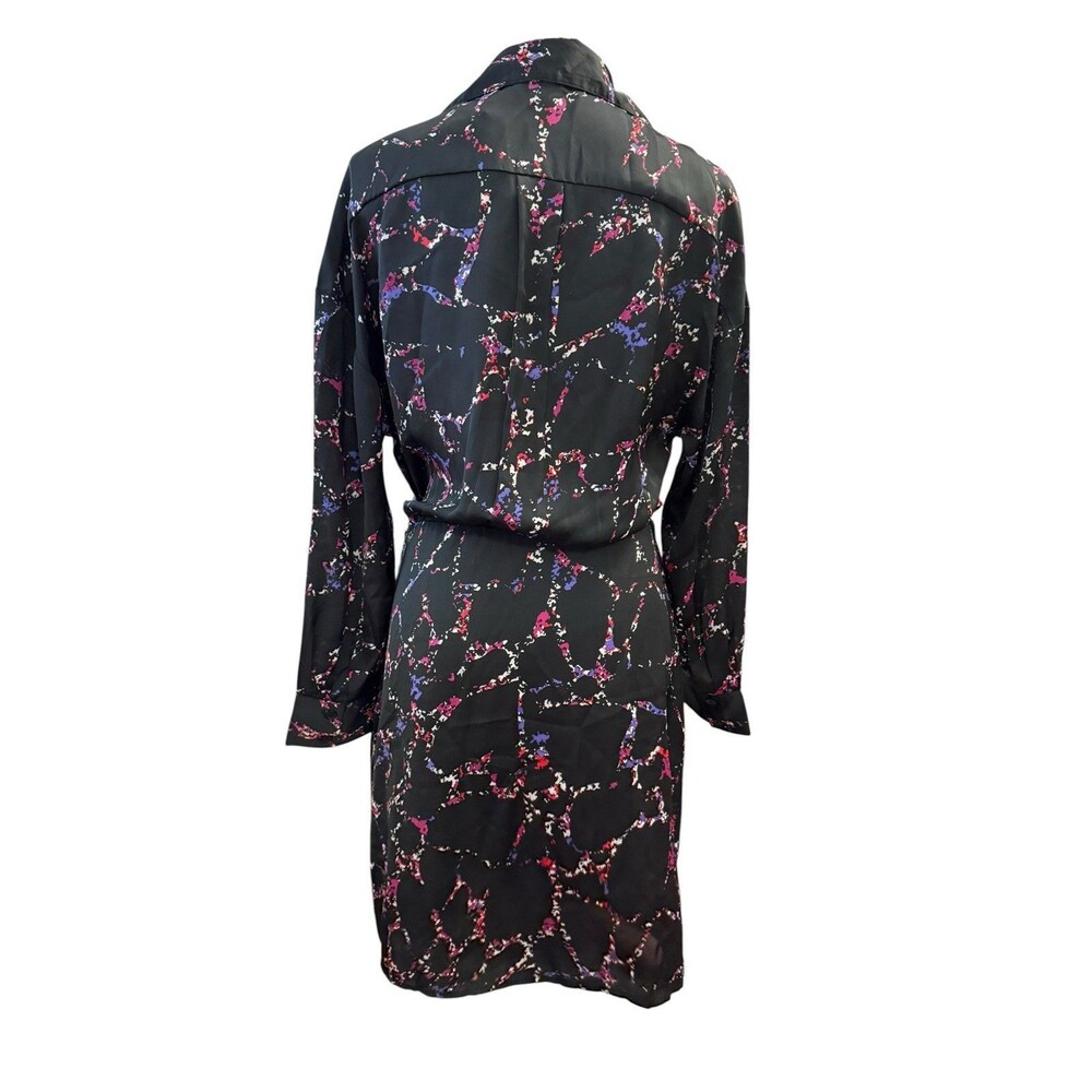 Elan Black Abstract Print Satin Wrap Shirt Dress Medium Y2K Cocktail Party - Picture 4 of 8